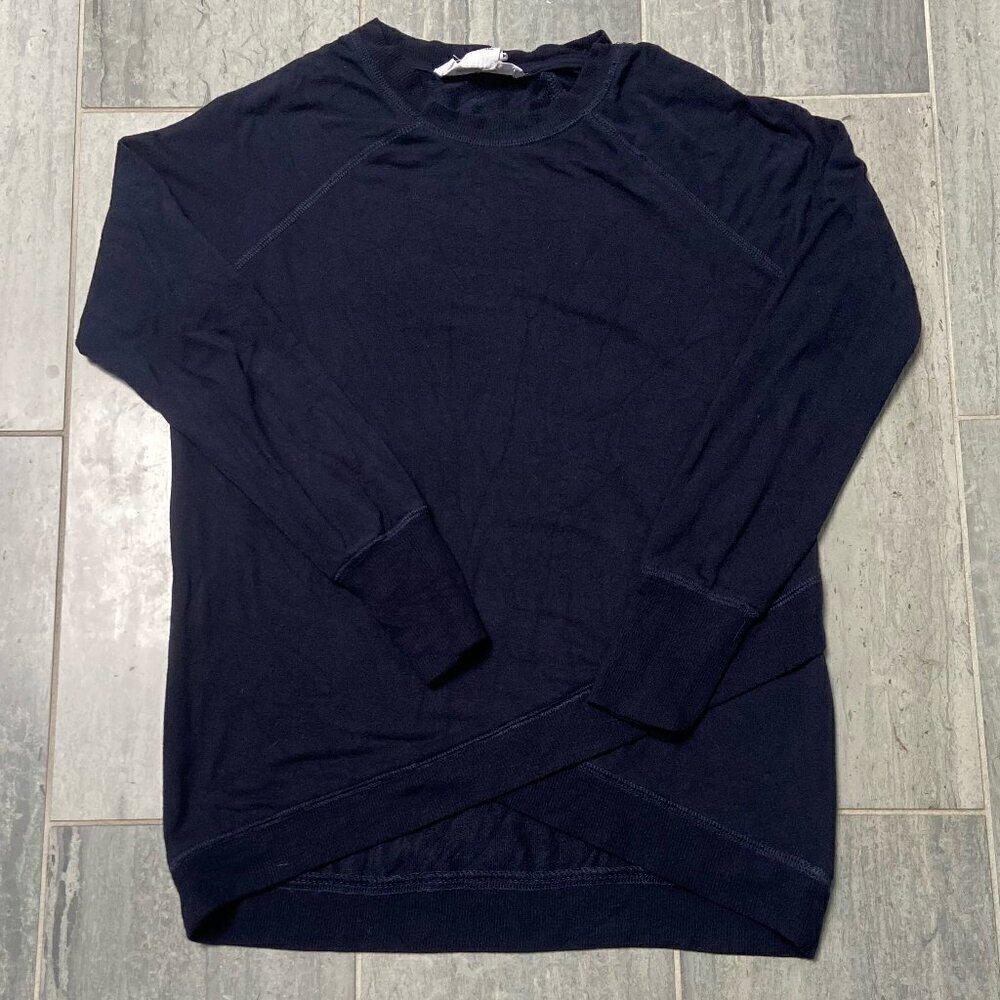 Workshop Republic Asymmetrical Cross Hem Sweatshirt Sweater Navy Size XS